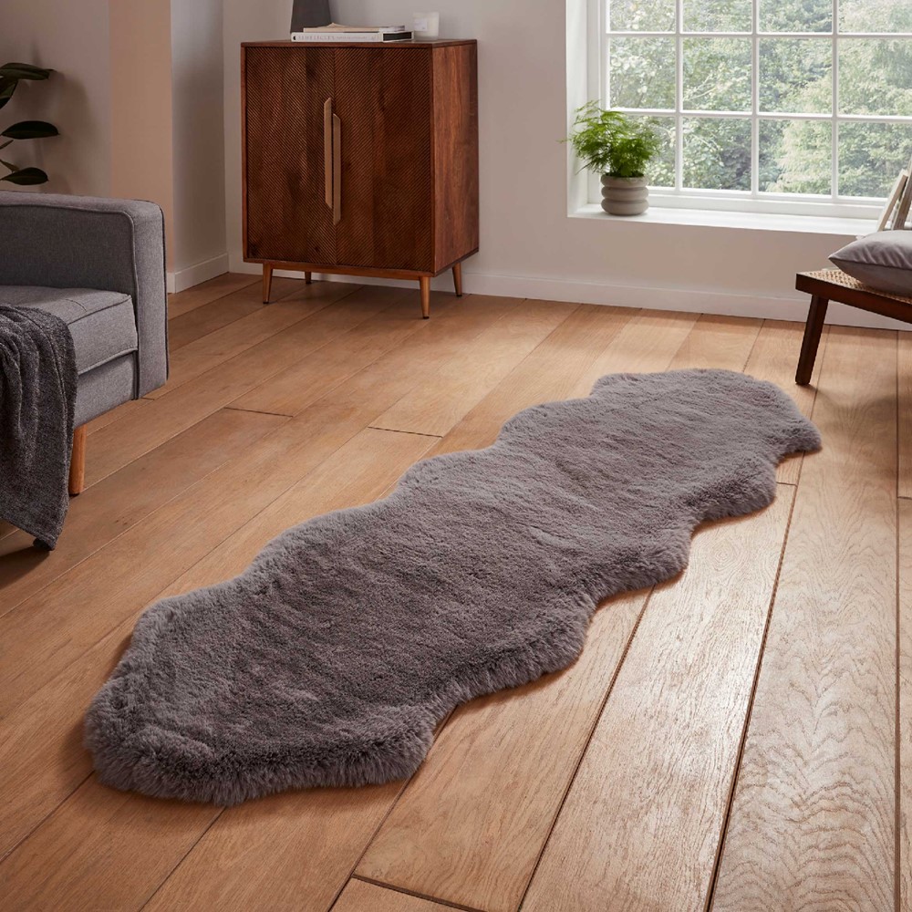 Super Teddy Plain Shaggy Faux Sheepskin Rugs in Grey